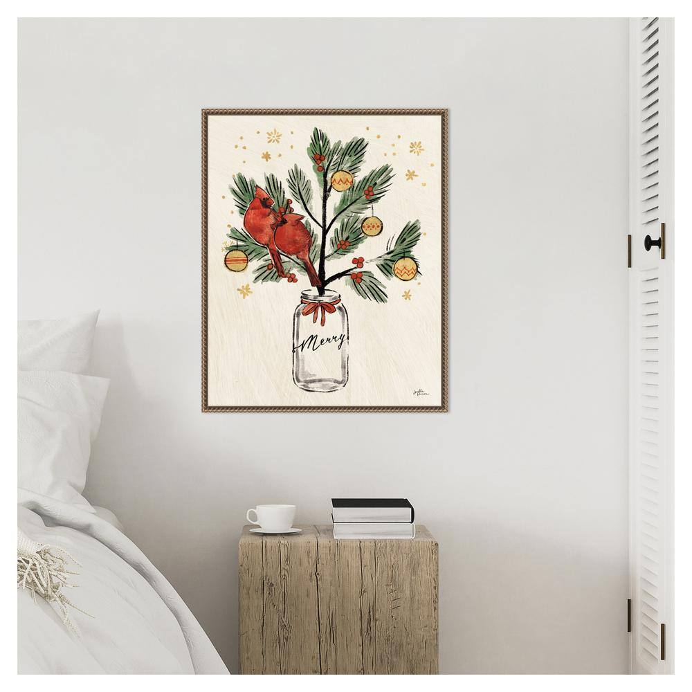 Christmas Cardinals Beaded Framed Canvas Wall Art 23x28