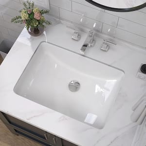 21 in . L Rectangular Bathroom Sink in White Ceramic Undermount Sink for Bathroom with Overflow Vessel Sink Undermount