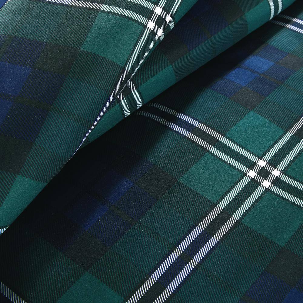 Full Blue Microfiber Reversible Plaid Bedspread Set