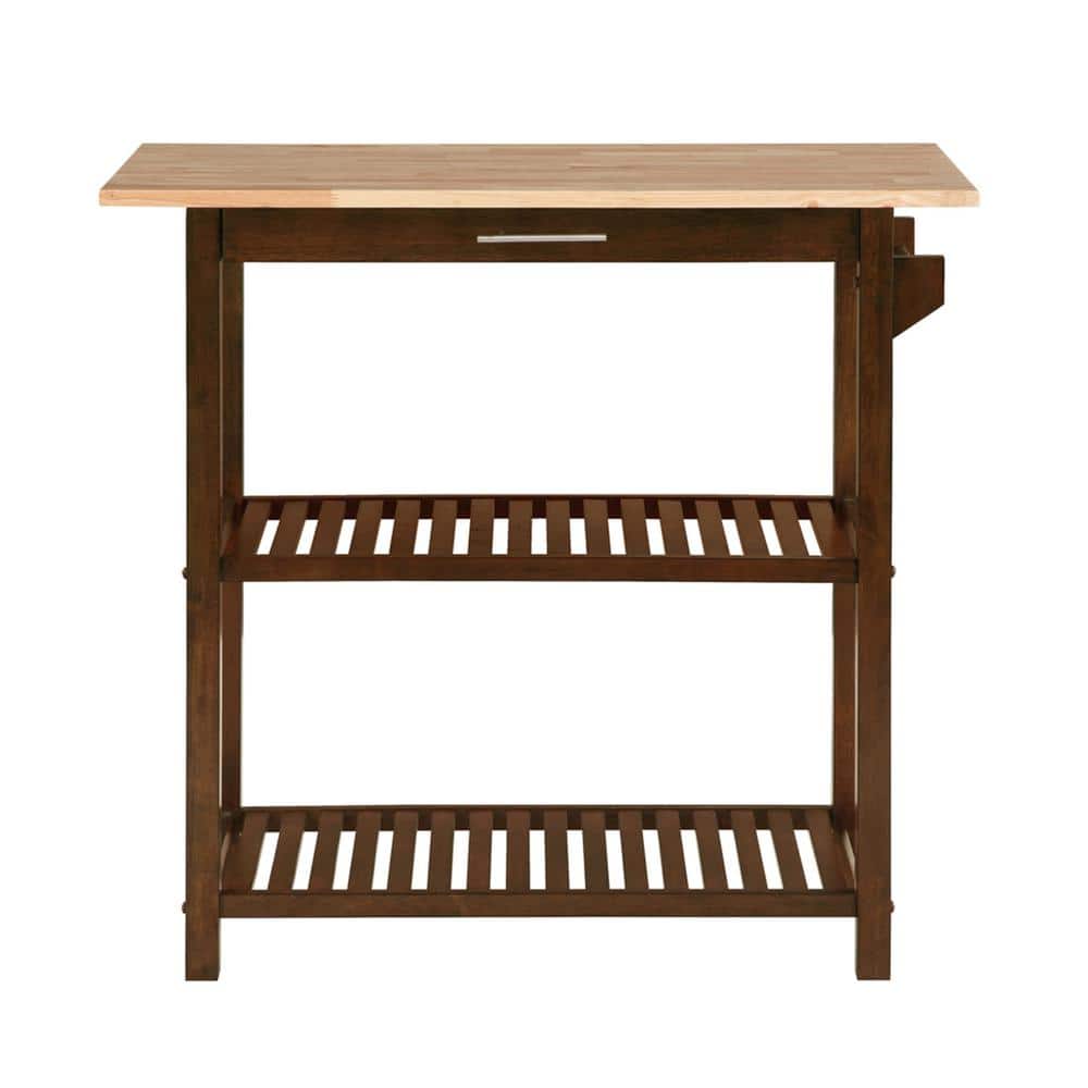 Espresso Solid Wood 3-Tier Butcher Block Kitchen Island with Storage