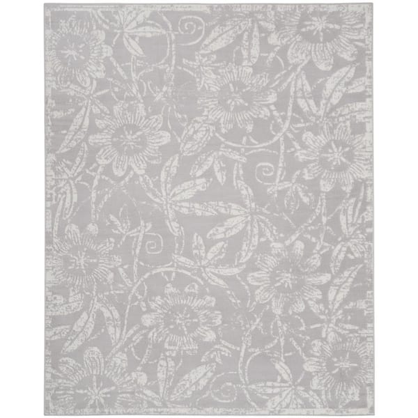 Nourison Whimsicle Grey 9 ft. x 12 ft. Floral Contemporary Area Rug