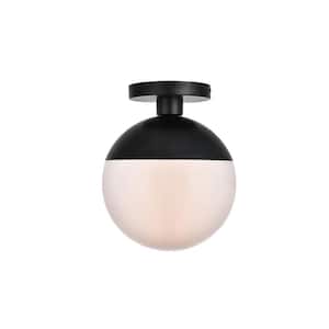 Timless Home 10 in. 1-Light Midcentury Modern Black and Frosted White Flush Mount with No Bulbs Included