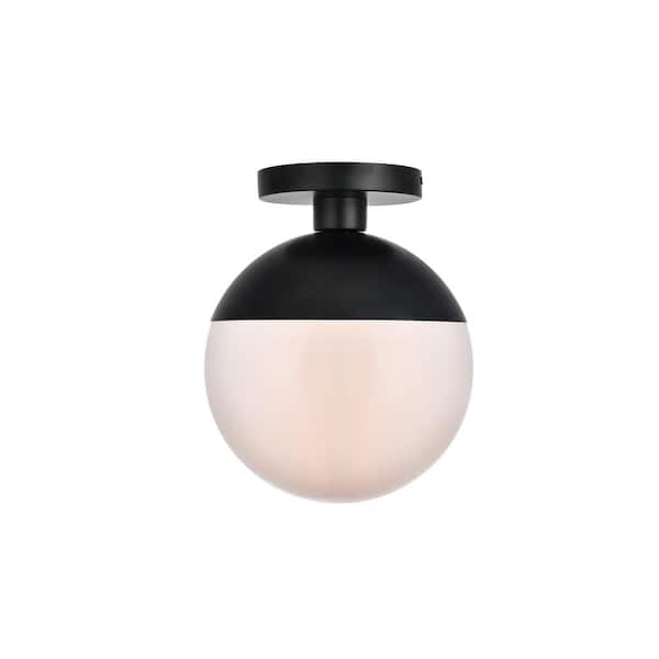 Unbranded Timless Home 10 in. 1-Light Midcentury Modern Black and Frosted White Flush Mount with No Bulbs Included