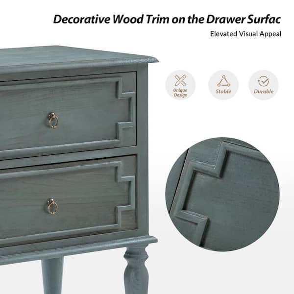 JAYDEN CREATION Leo Blue 2-Drawers Farmhouse Solid Wood