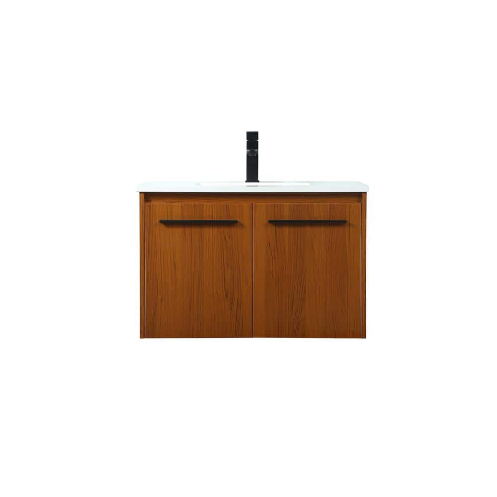 Timeless Home 30 in. W Single Bath Vanity in Teak with Engineered Stone Van
