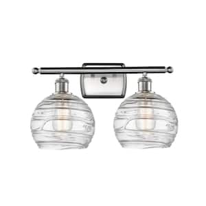 Athens Deco Swirl 18 in. 2-Light Brushed Satin Nickel Vanity Light with Clear Deco Swirl Glass Shade