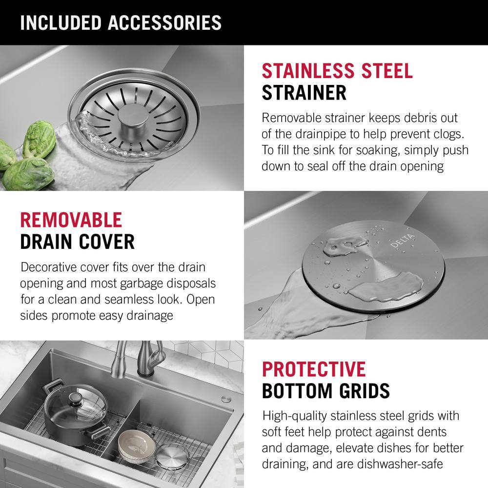 Delta 33" Stainless Steel Double Bowl Drop-In Kitchen Sink