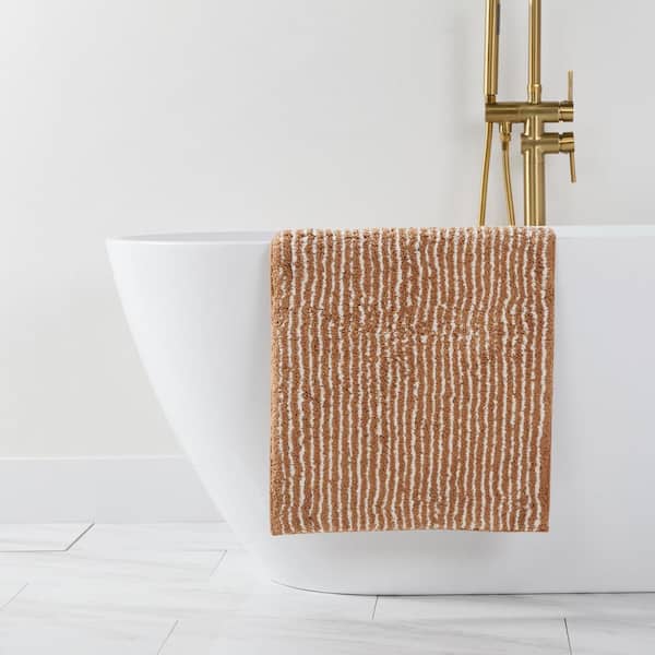 21 in. x 34 in. Mocha Pinstripe 100% Cotton Bath Mat