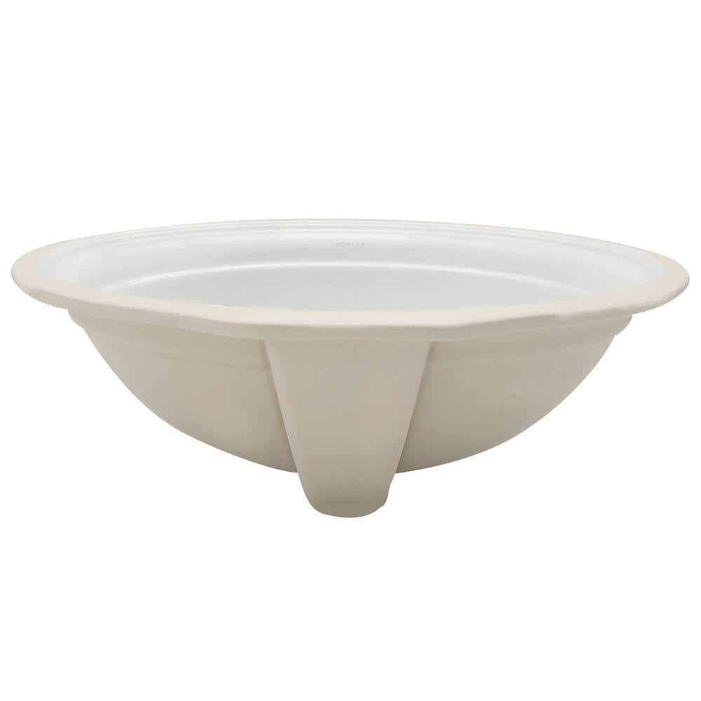 White Ceramic Oval Undermount Bathroom Sink with Overflow