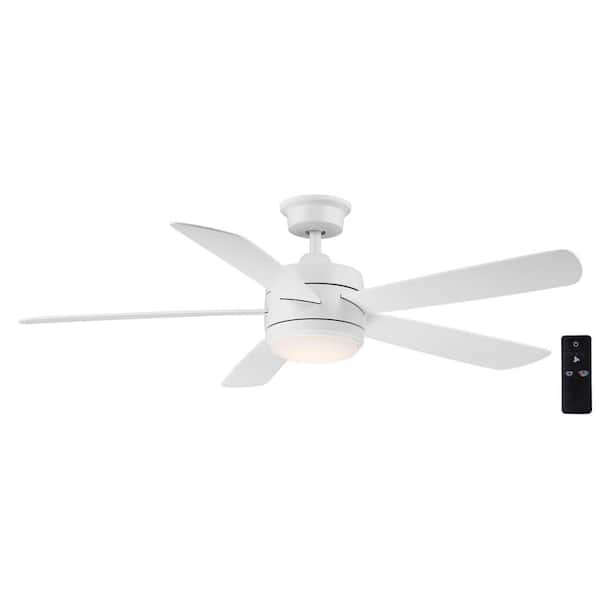 Hampton Bay Averly 52 In Integrated Led Matte White Ceiling Fan With Light And Remote Control Color Changing Technology Ak18b Mwh The