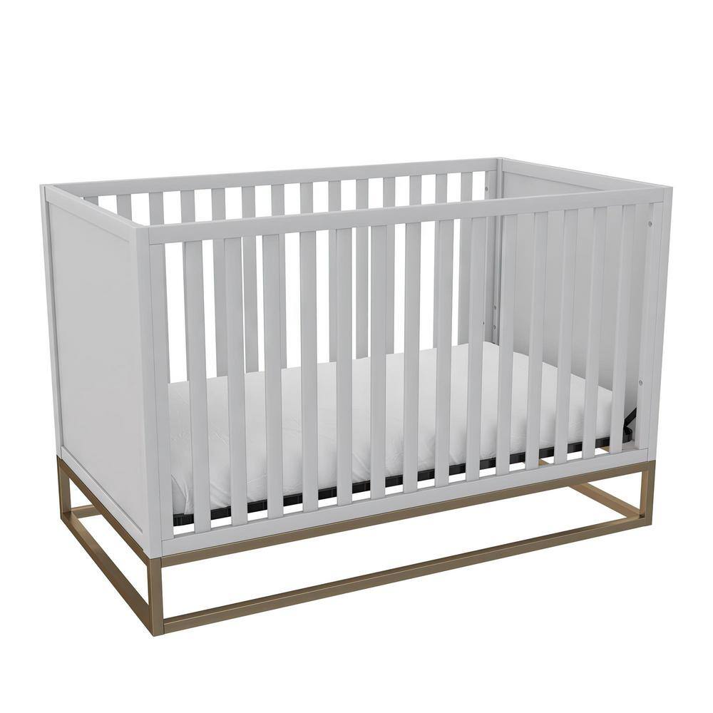 Dove Gray 3-in-1 Convertible Wood Crib with Gold Metal Base