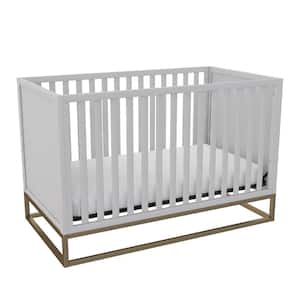 Haven Dove Gray 3 in 1 Convertible Wood Crib with Gold Metal Base