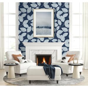 Stylized Foliage Blue and White Paper Non - Pasted Paste the Sheet Wet Removable Wallpaper Roll (Cover 60.75 sq. ft.)