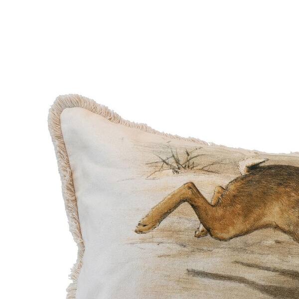 Cotton Lumbar Pillow with Vintage Reproduction Rabbit & Fringe