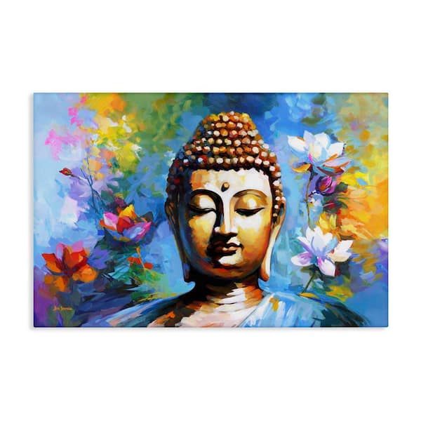 Stupell Industries Buddha with Bright Lotus by Leon Devenice Unframed People Graphic Art Print 20 in. x 30 in.