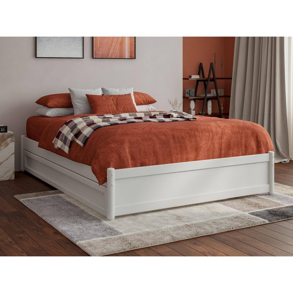 Barcelona White Full Wood Platform Bed with Twin Trundle