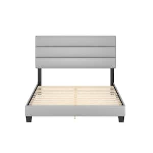 Piedmont Upholstered Faux Leather Headboard Tri-Panel Platform Bed, Queen, Gray