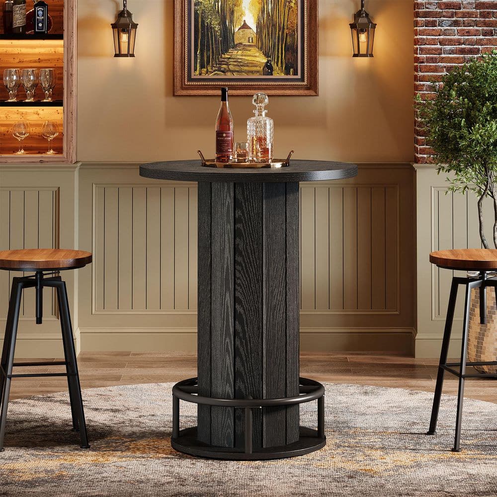 Kearsten 39.8 in. H Black Wood Round Bar Table with Metal Ring Footrest, Bistro Pub Table for Dining Coffee (Only Table) price history on PriceWatchPro