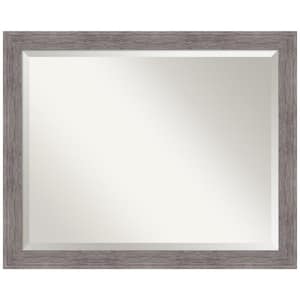 Medium Rectangle Pinstripe Plank Grey Beveled Glass Casual Mirror (25.5 in. H x 31.5 in. W)