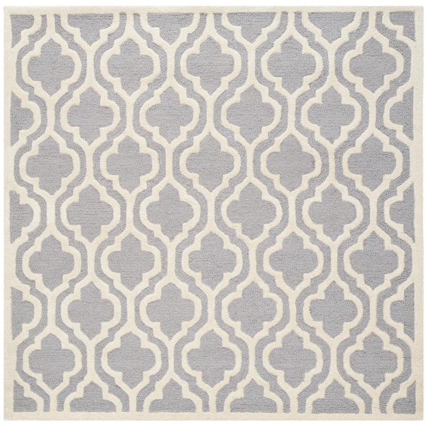 SAFAVIEH Cambridge Silver/Ivory 8 ft. x 8 ft. Square Trellis Geometric Area Rug