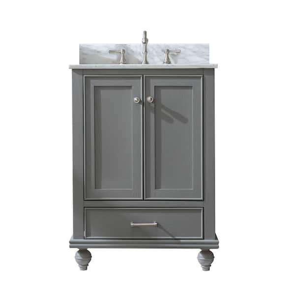 Melissa 24 in. W x 22 in. D Bath Vanity in Grain Gray with Carrara White Engineered Stone Vanity Top with White Sink