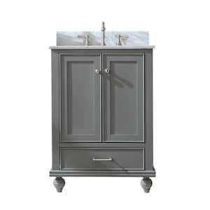 Melissa 24 in. W x 22 in. D Bath Vanity in Grain Gray with Natural Marble Vanity Top in Carrara White with White Sink
