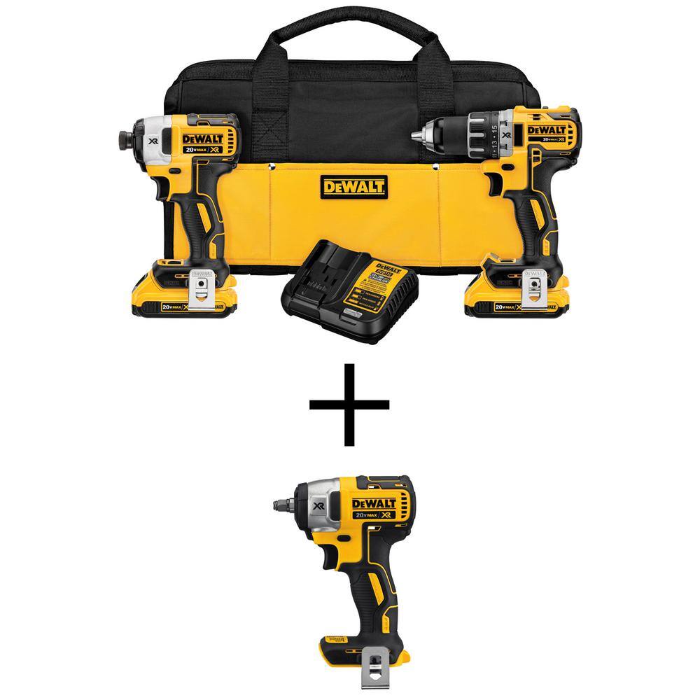 DEWALT 20V MAX XR Cordless Brushless Drill/Impact 2 Tool Combo Kit, 20V 3/8 in. Impact Wrench, and (2) 20V 2.0Ah Batteries DCK283D2W890B Sansujyuku sansujyuku.com