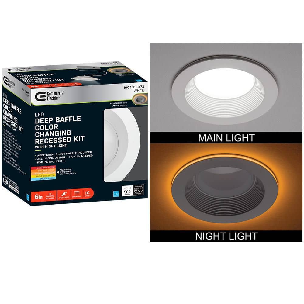 Commercial Electric in. Adjustable CCT Integrated LED Canless Recessed  Light Trim with Night Light 900 Lumens Reduces Glare and Eye Strain  53823101 The Home Depot