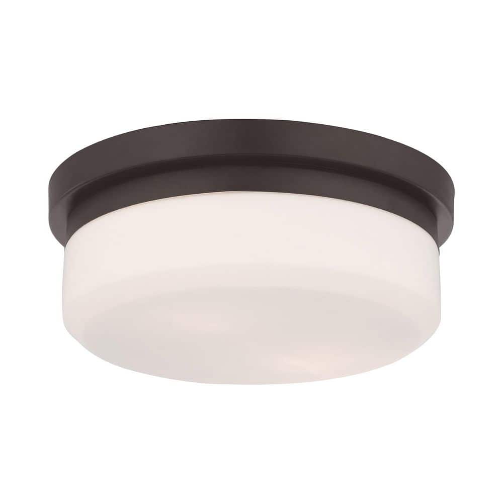 Bronze and White Glass 2-Light Ceiling Mount