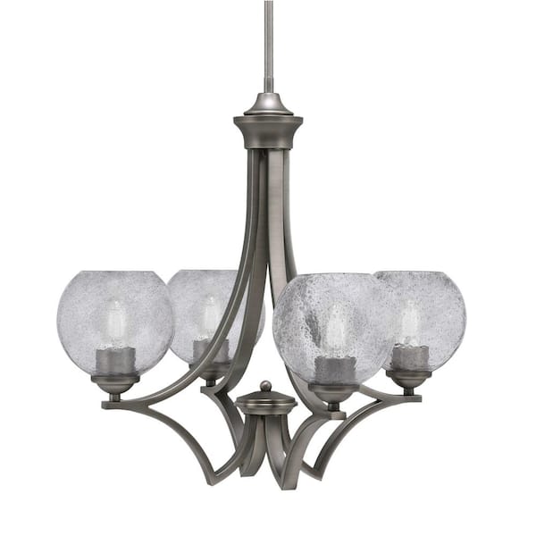 Unbranded Clevelend 4-Light Graphite Round Chandelier with 5.75 in. Smoke Bubble Glass Shades, No bulbs included