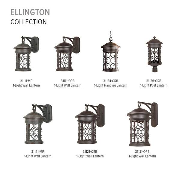 Designers Fountain - Ellington Mediterranean Patina 1-Light Outdoor Line Voltage Hardwired Porch Light Wall Sconce with No Bulb Included