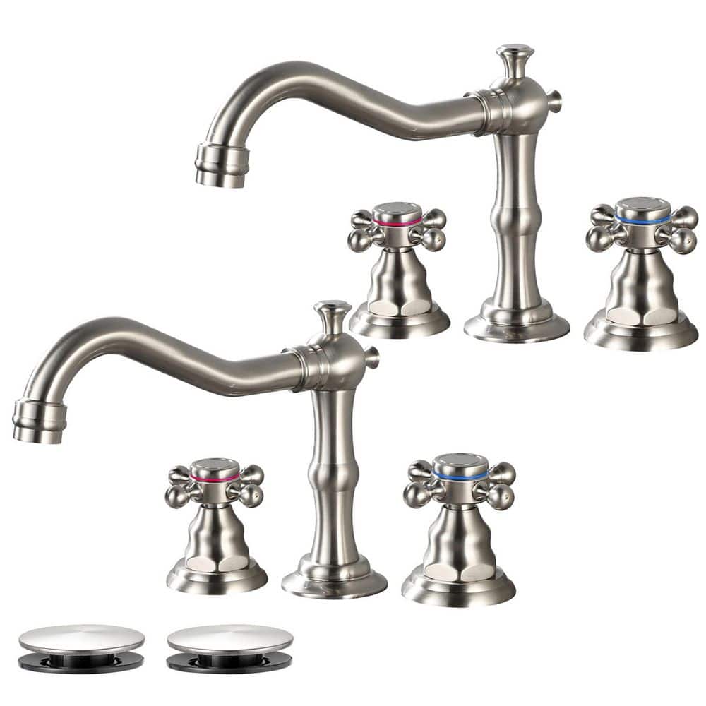 2 Handles 8 in. Widespread Bathroom Faucet 3-Hole Bathroom Sink Faucet with Pop-up Drain in Brushed Nickel (2-Pack) price history on PriceWatchPro