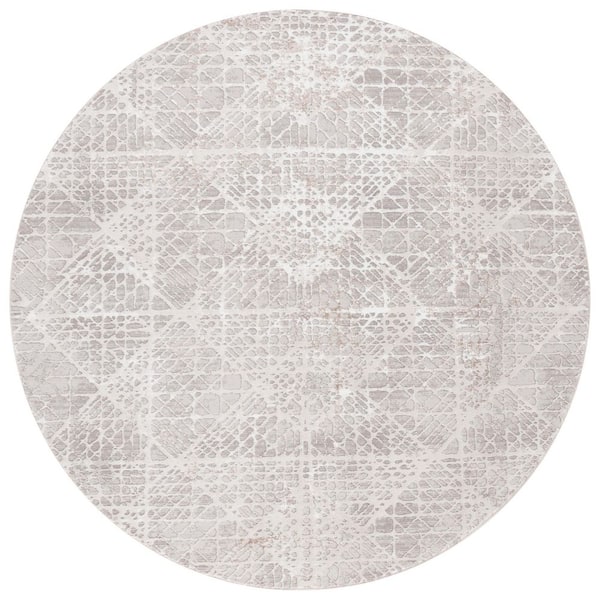 SAFAVIEH Parker 7 ft. x 7 ft. Taupe/Gray Ivory Abstract Diamonds Round Area Rug