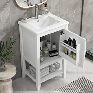 15.5 in. W x 20 in. D x 33.5 in. H Bath Vanity with Single Sink White Ceramic Top, Door Storage Rack and Open Shelf