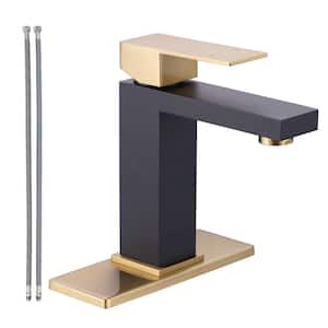 Single Handle Single Hole Bathroom Faucet with Deck plate Included in Gold and Black