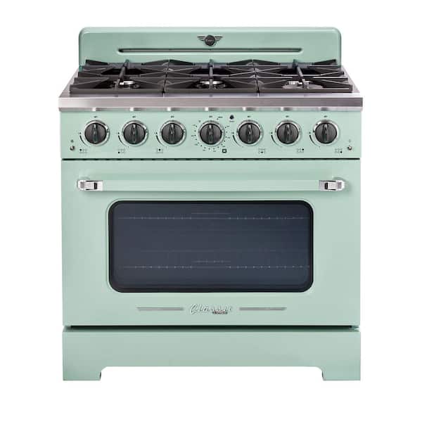 Unique Appliances Classic Retro 36 in. 5.2 cu. ft. 6-Burner Freestanding Retro Gas Range with Convection Oven in Summer Mint Green