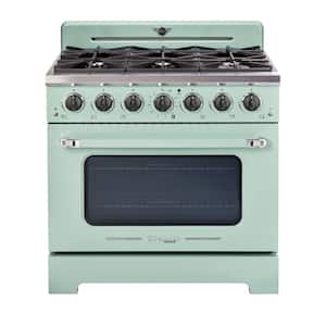 Classic Retro 36 in. 5.2 cu. ft. 6-Burner Freestanding Retro Gas Range with Convection Oven in Summer Mint Green