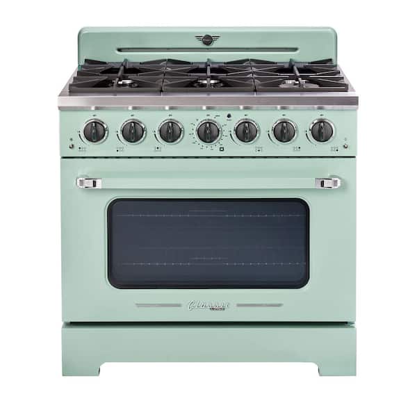 Classic Retro 36 in. 5.2 cu. ft. 6-Burner Freestanding Retro Gas Range with Convection Oven in Summer Mint Green