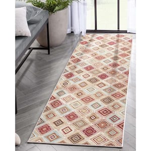 Ivory 2 ft. 3 in. x 7 ft. 3 in. Runner Flat-Weave Kings Court Richard Tribal Diamond Pattern Area Rug