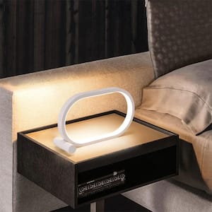 6 in. White Iron Oval Integrated LED Table Lamp
