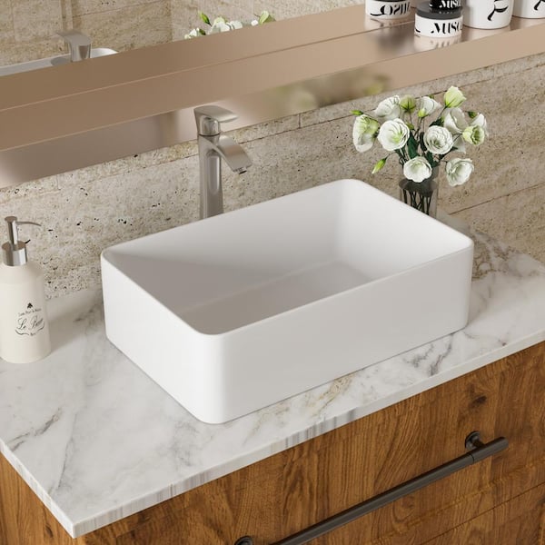 Staykiwi 21 in. Ceramic Vessel Rectangular Bathroom Sink in White
