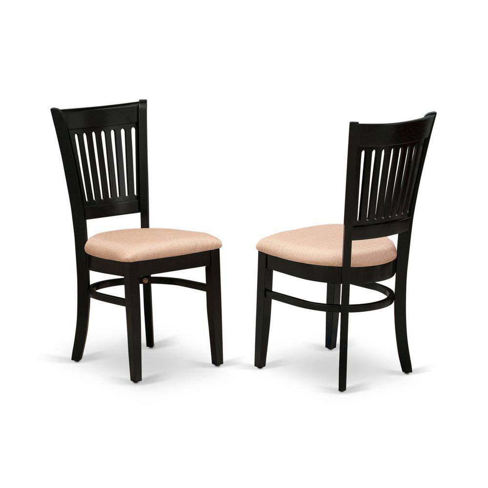 Elegant Slatted Back Black Linen & Wood Dining Chair Set