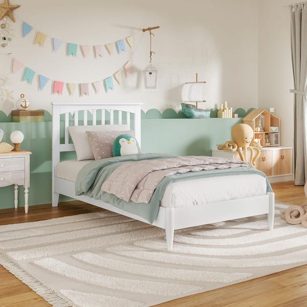 Becket White Solid Wood Frame Twin Low Profile Platform Bed