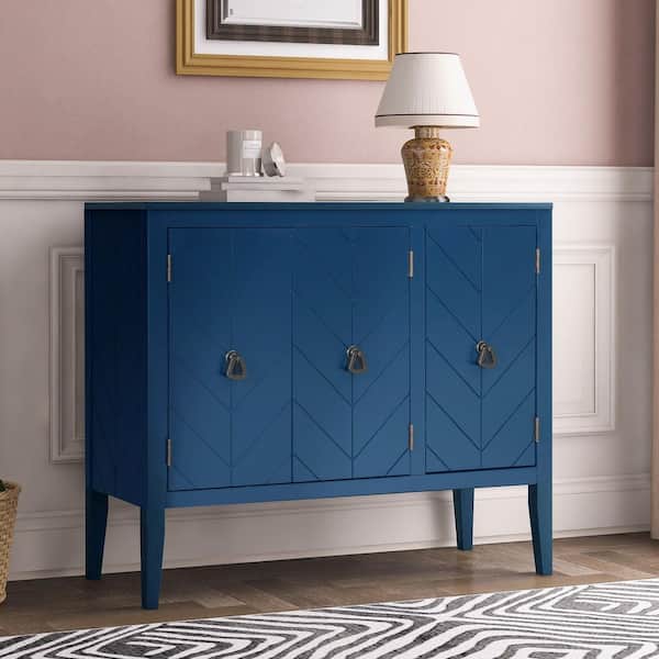 Harper & Bright Designs Navy Blue Wood 37 in. Sideboard Accent Storage Cabinet with Adjustable Shelves