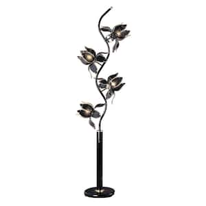 76 in. Black Four Light LED Novelty Standard Floor Lamp With Black Flowers Novelty Shade