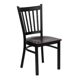 Hercules Series Black Vertical Back Metal Restaurant Chair with Mahogany Wood Seat