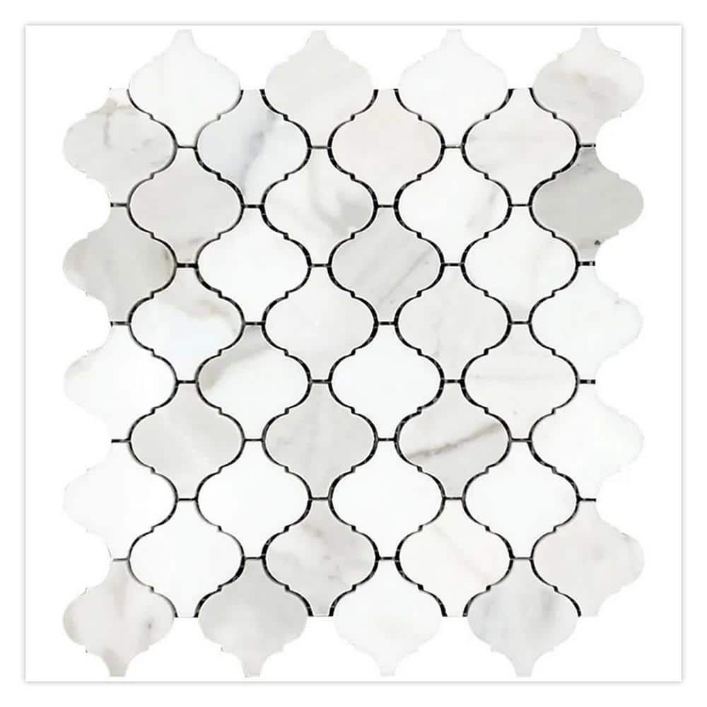 Serena 10 in. x 11 in. Polished White Gray Calacatta Gold Marble Mosaic Arabesque Tile (3.75 sq. ft./case)-5-Pack price history on PriceWatchPro