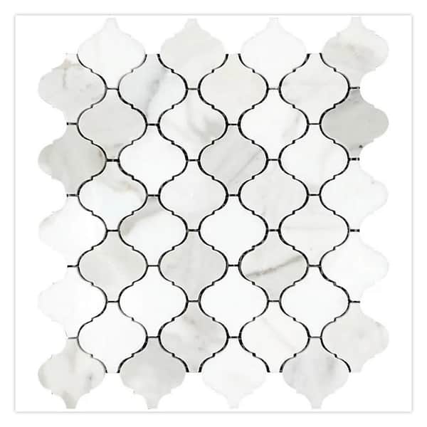 Serena 10 in. x 11 in. Polished White Gray Marble Mosaic Arabesque Wall and Floor Tile (3.75 sq. ft./case)-5 Pack