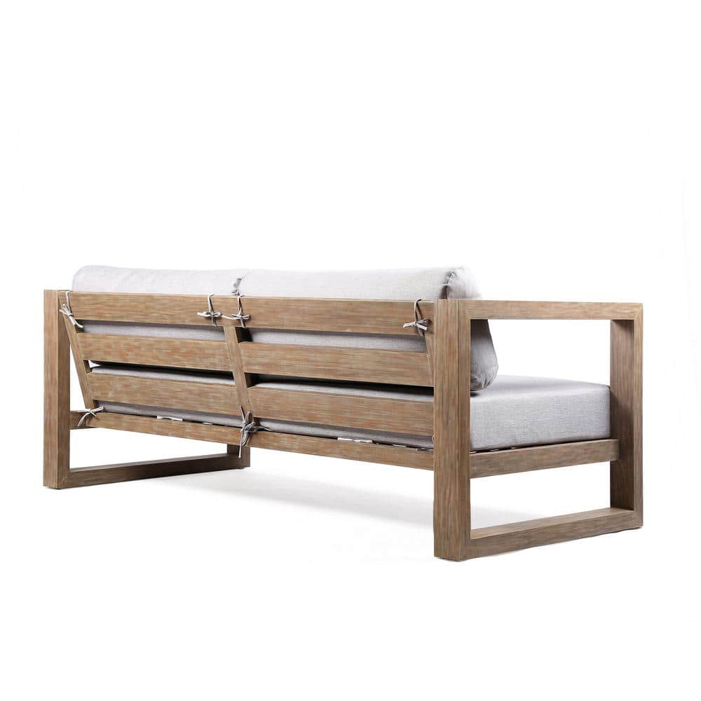 Light Gray Eucalyptus Wood Outdoor Sofa with Cushions