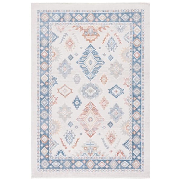 Blair Beige/Blue 8 ft. x 10 ft. Machine Washable Border Floral Area Rug